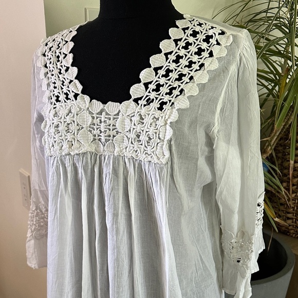 White Crochet Trim Cover-Up Tunic Women's Top XL - Picture 3 of 6